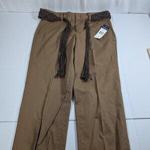 NWT Chaps brown pants with braided sash belt size 4